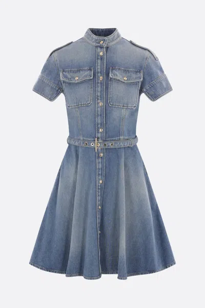 Alexander Mcqueen Denim Mini Shirt Dress In Blue