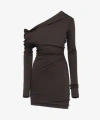 Alexander Mcqueen Ebony Brown Asymmetric Bodycon Dress In Ebony
