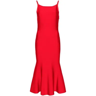 Alexander Mcqueen Red Square Neck Mermaid Dress