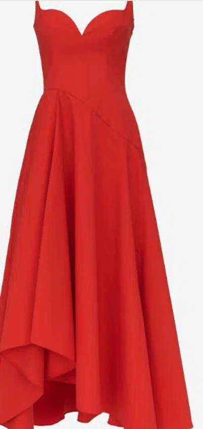 Alexander Mcqueen Asymmetric Flared Midi Dress In Red