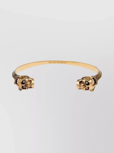 Alexander Mcqueen Dual Skull Snake Bracelet In Gold