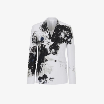 Alexander Mcqueen Dutch Flower Double-breasted Jacket In Black/white