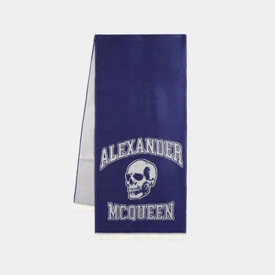 Alexander Mcqueen Varsity Skull Logo Scarf -  - Wool - Blue