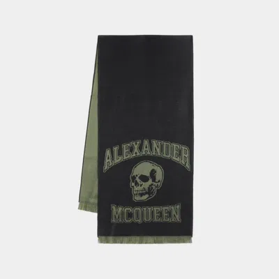 Alexander Mcqueen Varsity Skull Logo Scarf -  - Wool - Black