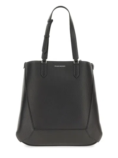 Alexander Mcqueen Edge Mini Leather Tote Handbag In Black