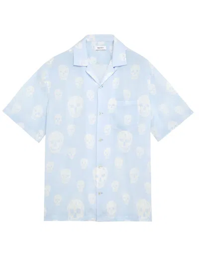 Alexander Mcqueen Printed Crepe De Chine Shirt In Blue