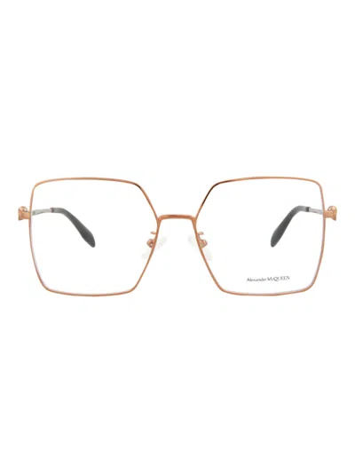 Alexander Mcqueen Elegant Square Eyeglasses For Women In Gold