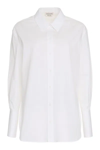 Alexander Mcqueen Elegant White Cotton Poplin Shirt For Women