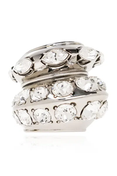 Alexander Mcqueen Embellished Accumulation Ring In Silver