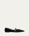 Alexander Mcqueen Mcqueen Crystal Embellished Pointed Toe Mary Jane Flat In Black