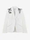 Alexander Mcqueen Crystal Embellished Shoulder Single-breasted Blazer In White