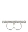 Alexander Mcqueen Embellished Cross-bar Double Ring In Black