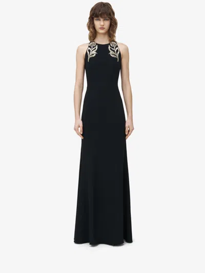 Alexander Mcqueen Embellished Evening Dress In Black