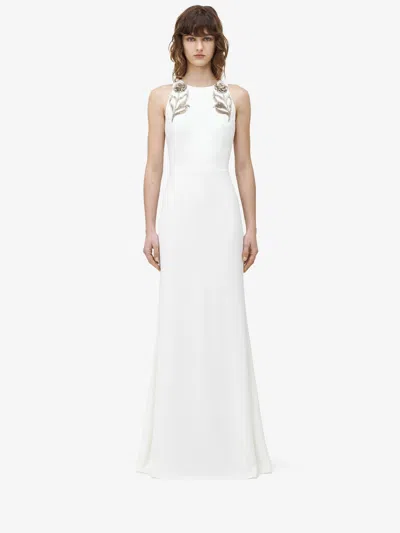 Alexander Mcqueen Embellished Evening Dress In Light Ivory