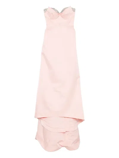 Alexander Mcqueen Off-the-shoulder Embellished Neckline Tiered Skirt In Pink