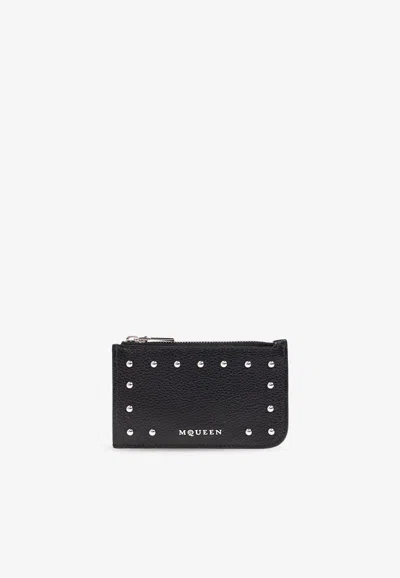 Alexander Mcqueen Embellished Leather Zip Cardholder
