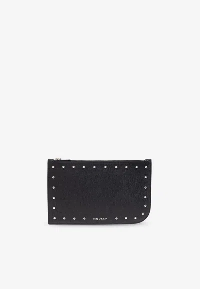 Alexander Mcqueen Embellished Leather Zip Pouch Bag
