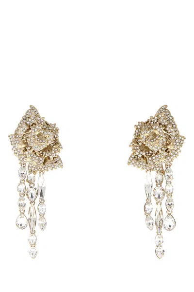 Alexander Mcqueen Floral Drop Earrings Featuring Crystal Embellishments In Gold