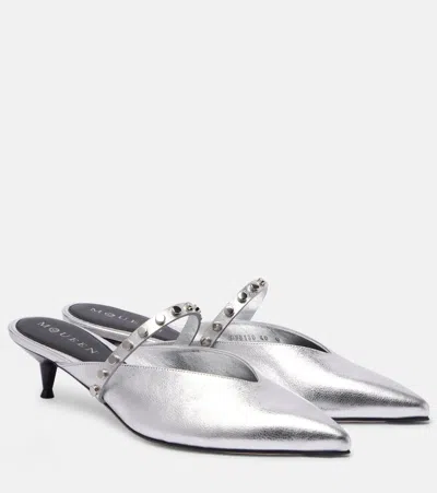 Alexander Mcqueen Embellished Metallic Leather Mules