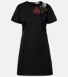 Alexander Mcqueen Crystal Rose Short-sleeve Taffeta Mini Dress In Black
