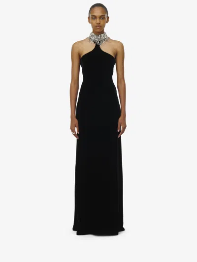 Alexander Mcqueen Embellished Neck Evening Dress In Black