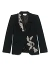 Alexander Mcqueen Floral Crystal One-button Crepe Blazer In Black