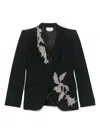Alexander Mcqueen Floral Crystal One-button Crepe Blazer In Black