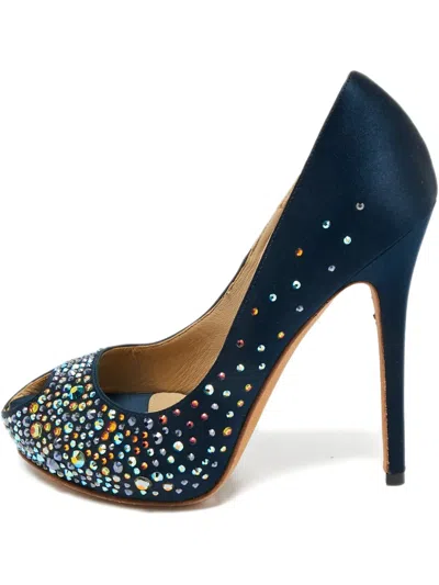 Pre-owned Alexander Mcqueen Embellished Peep-toe Pumps In Blue