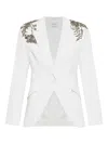Alexander Mcqueen Crystal Embellished Shoulder Single-breasted Blazer In White