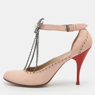 Pre-owned Alexander Mcqueen Embellished Size 40.5 Pink Leather Pumps