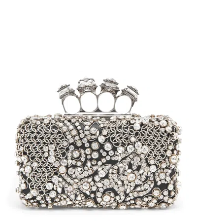 Alexander Mcqueen Embellished Skull Knuckle Clutch Bag In Silver