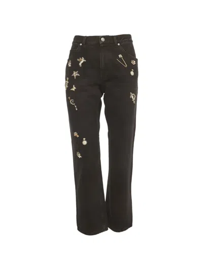 Pre-owned Alexander Mcqueen Embellished Straight-leg Jeans In Black