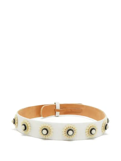 Pre-owned Alexander Mcqueen Embellished Waist Belt In White