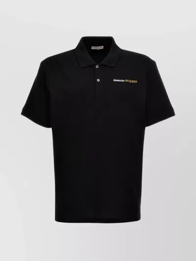 Alexander Mcqueen Emblem Logo Polo Short Sleeves Side Slits In Gold