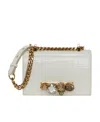 Alexander Mcqueen Mini Jeweled Croc Embossed Shoulder Bag In White