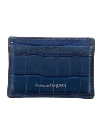 Pre-owned Alexander Mcqueen Embossed Leather Animal Print Card Holder In Blue