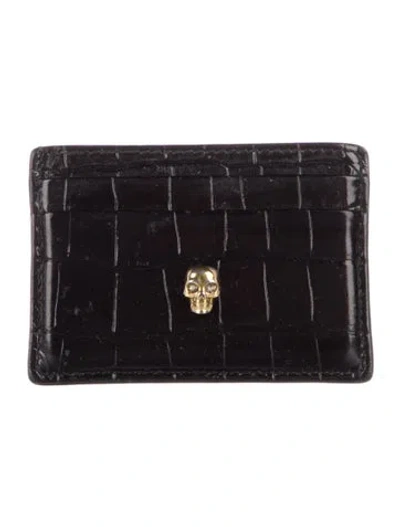 Pre-owned Alexander Mcqueen Embossed Leather Card Holder In Black