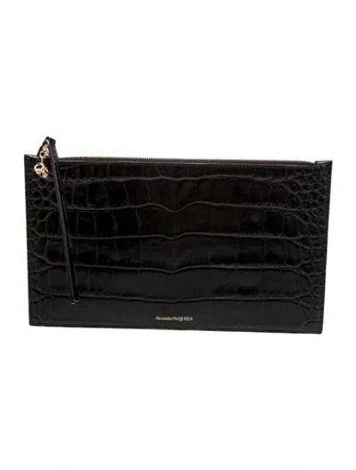 Pre-owned Alexander Mcqueen Embossed Leather Clutch In Black