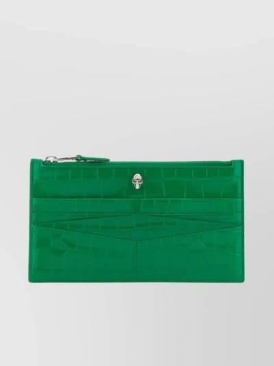 Alexander Mcqueen Embossed Leather Crocodile Pouch In Green