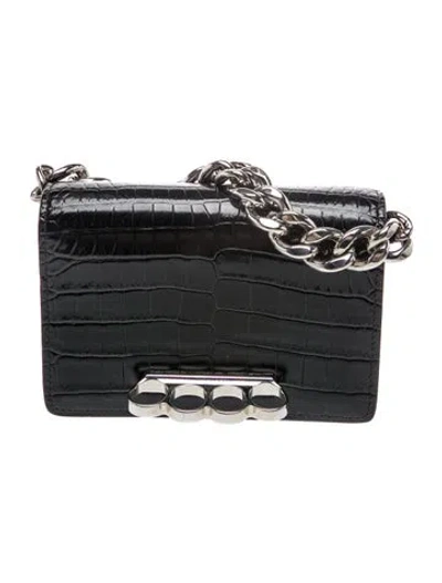 Pre-owned Alexander Mcqueen Embossed Leather Crossbody Bag In Black