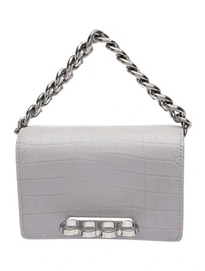 Pre-owned Alexander Mcqueen Embossed Leather Shoulder Bag In Gray