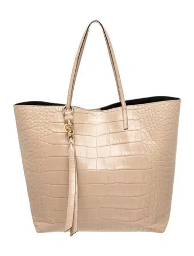 Pre-owned Alexander Mcqueen Embossed Leather Skull Tote In Neutral