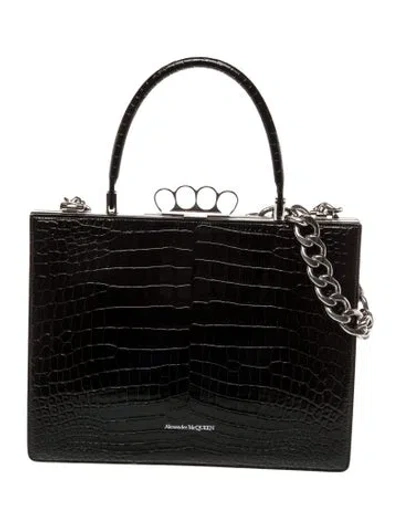 Pre-owned Alexander Mcqueen Embossed Leather Top Handle Bag W/ Tags In Black