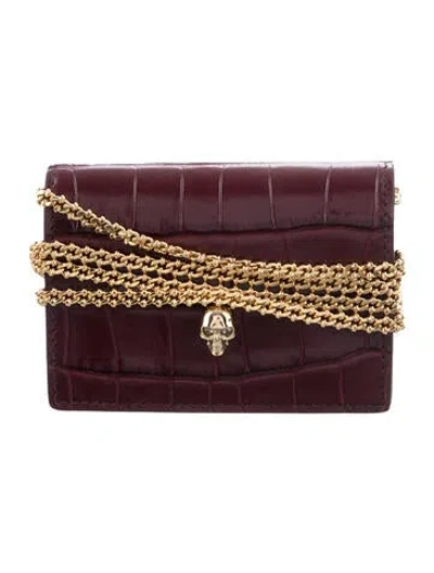 Pre-owned Alexander Mcqueen Embossed Leather Wristlet In Burgundy