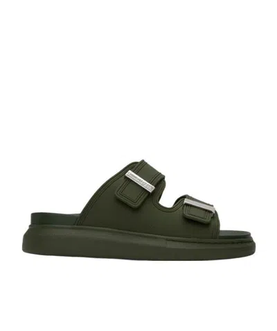 Alexander Mcqueen Embossed Logo Slides In Green