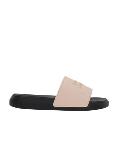 Alexander Mcqueen Embossed Logo Slides In Pink