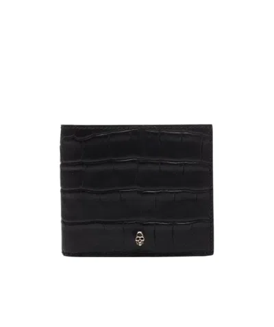 Alexander Mcqueen Embossed Skull Charm Wallet In Black