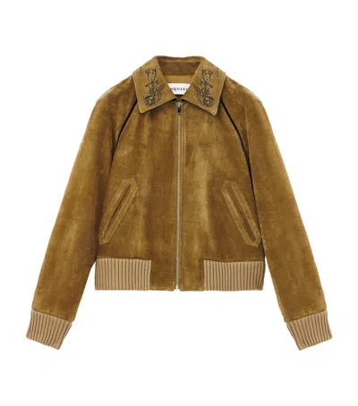 Alexander Mcqueen Embroidered Bomber Jacket In Brown