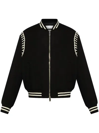 Alexander Mcqueen Embroidered Wool Bomber Jacket In Black