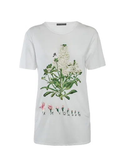 Pre-owned Alexander Mcqueen Embroidered Botanical T-shirt In White